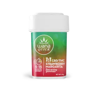 (each) WANA Quick Strawberry Margarita 1:1 Gummies 10pc 100mg THC/100mg CBD