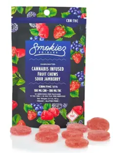 (0.098g) 1:1 THC:CBN Sour Jamberry Fruit Chews - 10pk | Smokiez | Edible | 98mg