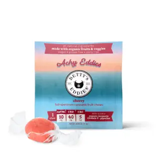 (0.05g) Cherry High Dose Single Chew | 50mg THC: 40mg CBD: 5mg CBC | Fruit Chews | Betty's Eddies