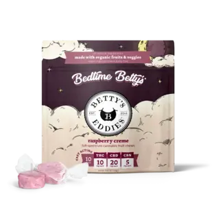 (each) Bedtime Betty’s Raspberry Creme Fruit Chews 2pk (50mg THC/40mg CBD/10mg CBN)