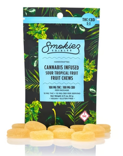 (0.1g) Gummies | Smokiez | Tropical Sour 1:1 CBD:THC