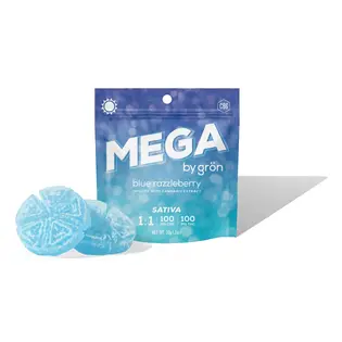 (0.11g) Blue Razzleberry Mega Gummies [1:1 THC:CBG] 2pk 100mg | 1 Day | 962305