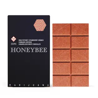 (0.3g) 300mg - Honeybee - High Potency Edible -  Strawberry Crunch Caramelized White Chocolate Bar