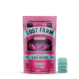 (0.1g) Strain-Specific Gummies | KIVA - Lost Farm | Raspberry [Live Resin] [10pk]